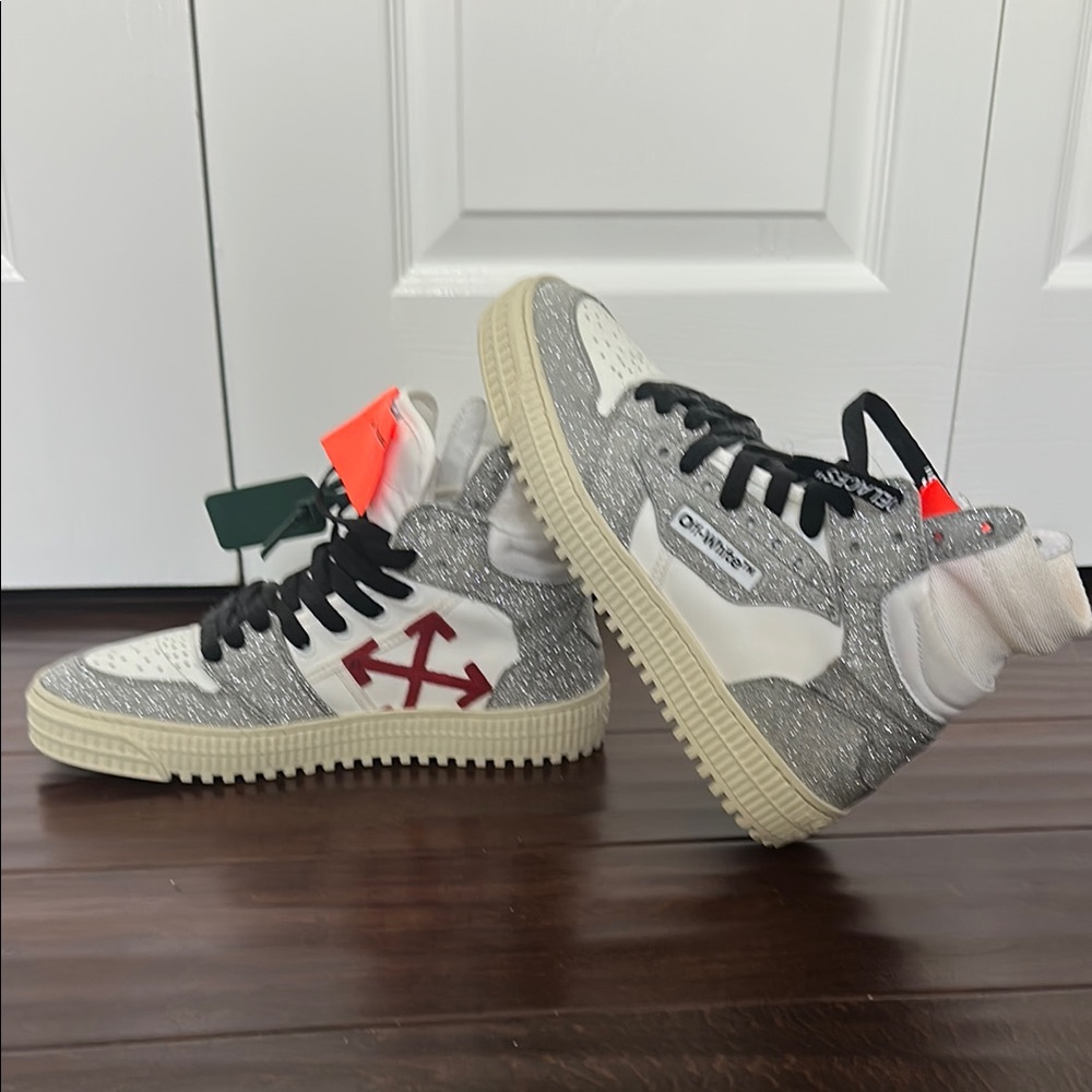 Off-White Silver and White Sneakers with Chunky Sole
